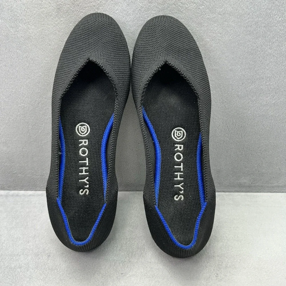 Rothy's The Flat Womens Size 7.5 Black Knit Round Toe Comfort Slip-On Shoe